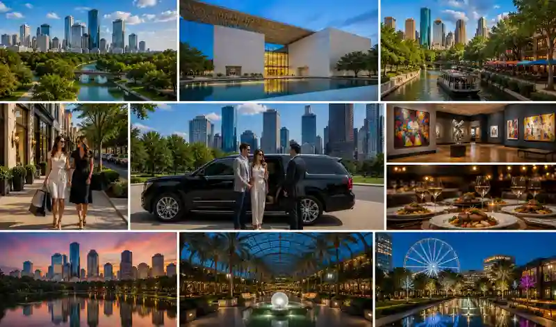 Popular Houston private tour itineraries featuring museums, parks, shopping, fine dining, skyline views, and luxury travel.